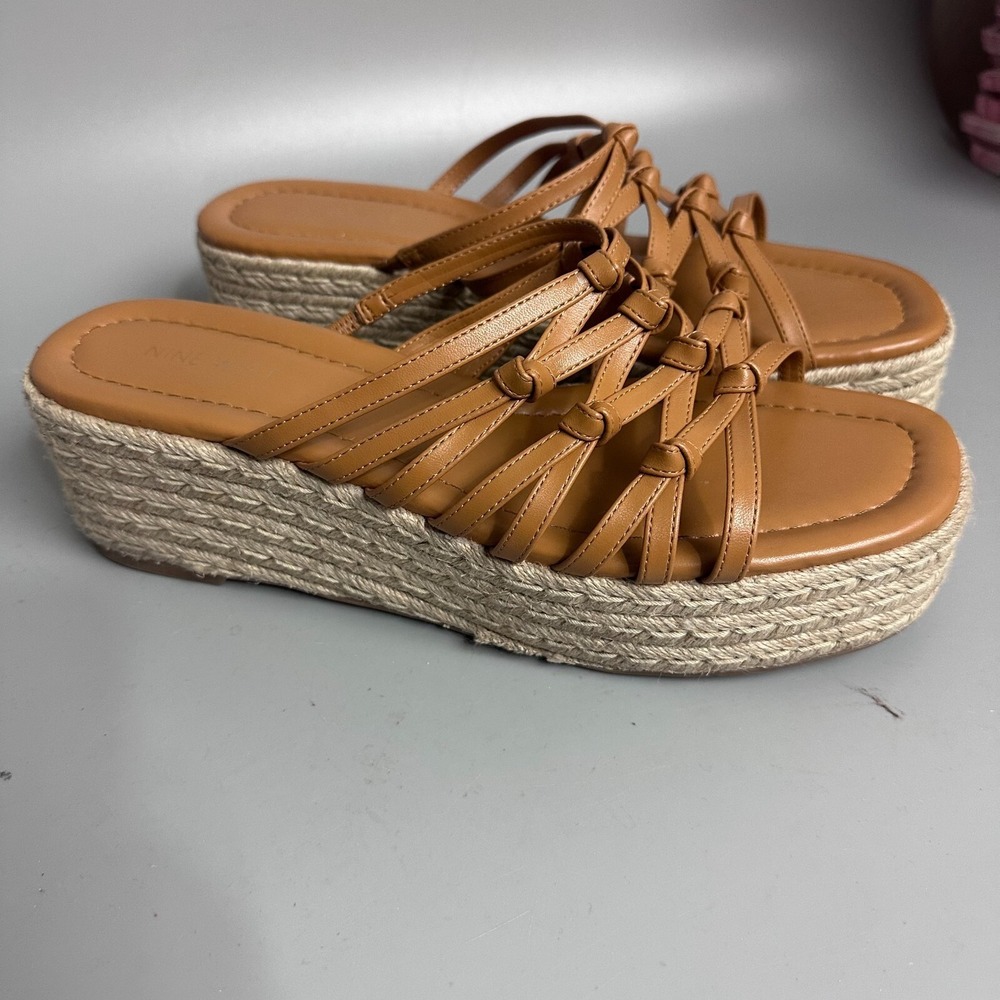Nine West Cristy Tan Brown Espadrille Platform Wedge Sandals Womens 11M